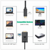 1.8M Type C USB-C Thunderbolt 3 to VGA Cable Male to Male Converter for MacBook - Top-Down View