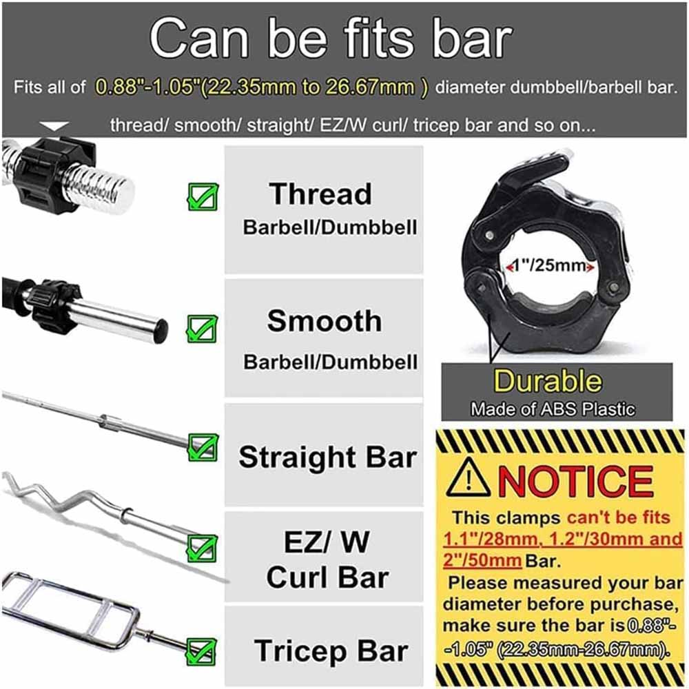 2-Pack Quick Release Barbell Collars for 1 Dumbbells and Weight Plates  Durable Clamps for Enhanced Fitness Training
