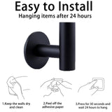 Set of 2 Heavy-Duty Self-Adhesive Towel Hooks for Bathroom - Black Wall-Mounted Cloth Hangers - Top-Down View