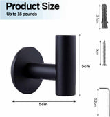 Set of 2 Heavy-Duty Self-Adhesive Towel Hooks for Bathroom - Black Wall-Mounted Cloth Hangers - Rear View