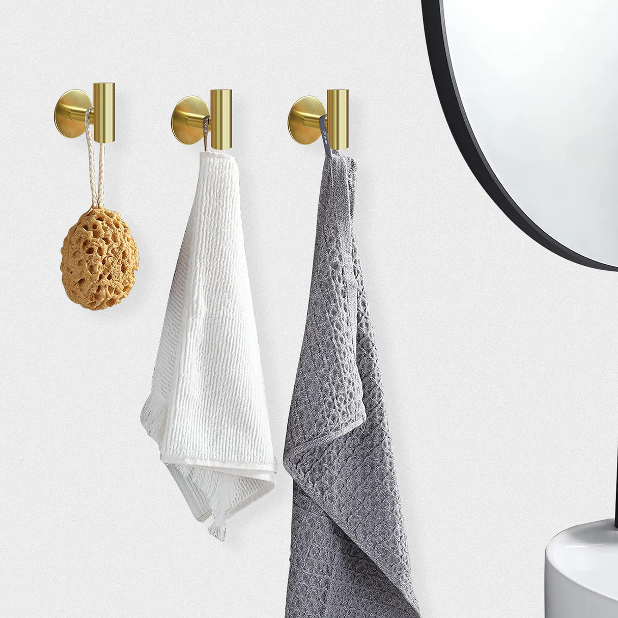 Gold Heavy-Duty Self-Adhesive Wall Hooks - 2 Pack for Towel and Cloth Hanging in Bathrooms and Doors