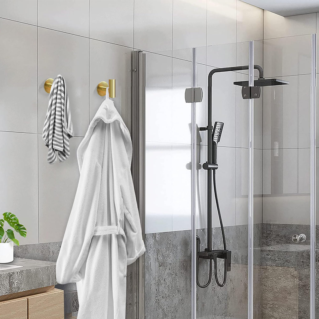 Gold Heavy-Duty Self-Adhesive Wall Hooks - 2 Pack for Towel and Cloth Hanging in Bathrooms and Doors