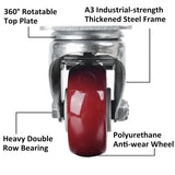 3 inch Heavy Duty Casters Lockable Caster Wheel Swivel Casters Castor with Brakes for Furniture and Workbench Cart - Front View