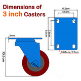 3 inch Heavy Duty Casters Lockable Caster Wheel Swivel Casters Castor with Brakes for Furniture and Workbench Cart - Top-Down View