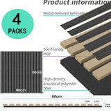 4 Pcs 60cm x 60cm Wall Panel Wood Slat Acoustic Panels Sound Absorbing Proof Panel for Wall Ceiling Decorative Black - Front View