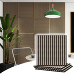 4 Pcs 60cm x 60cm Wall Panel Wood Slat Acoustic Panels Sound Absorbing Proof Panel for Wall Ceiling Decorative Walnut