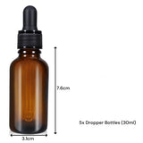 5-Pack 30ml Leakproof Amber Glass Dropper Bottles for Essential Oils and Tinctures - 45-Degree Angle