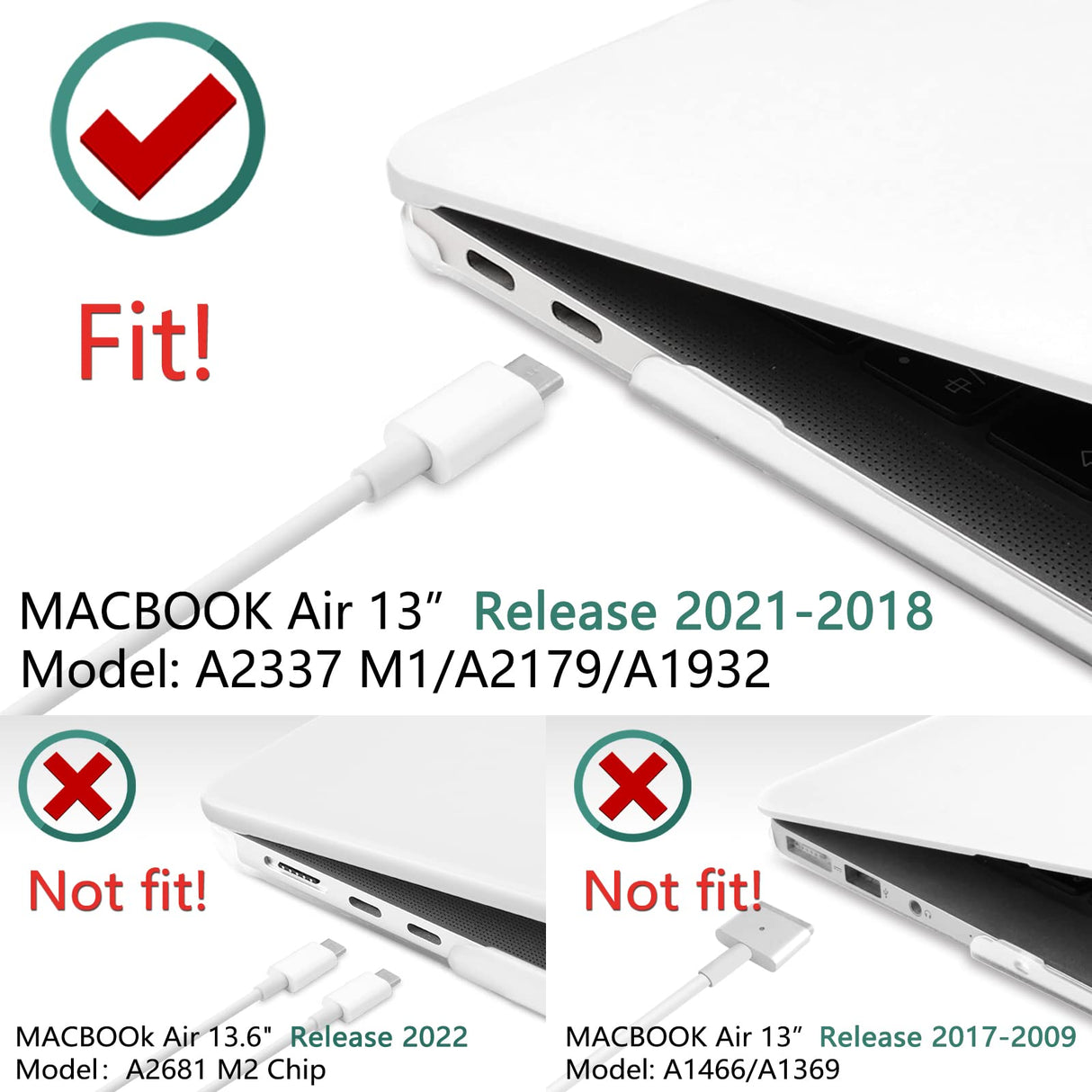 Clear Protective Case with Keyboard Cover for MacBook Air 13 Inch (2018-2022) A1932 A2179 A2337