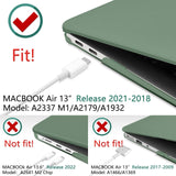 Dark Green Protective Case for MacBook Air 13 Inch (2018-2022) with Keyboard Cover - Fits Models A1932, A2179, A2337 - Side View