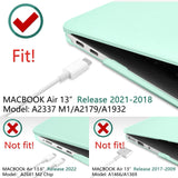 MacBook Air 13 Inch Protective Shell Case with Keyboard Cover - Green, Fits Models A1932, A2179, A2337 (2018-2020)