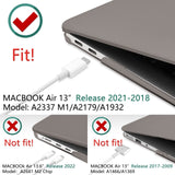 MacBook Air 13 Inch Hard Shell Case & Keyboard Protector (Models A1932, A2179, A2337) - Grey for 2022-2018 Versions