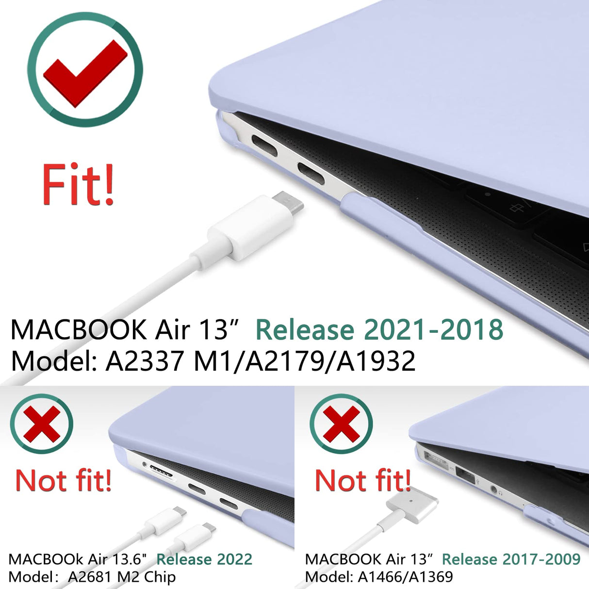 Lavender Grey Protective Case & Keyboard Cover for MacBook Air 13 (2018-2022 Models A1932, A2179, A2337)