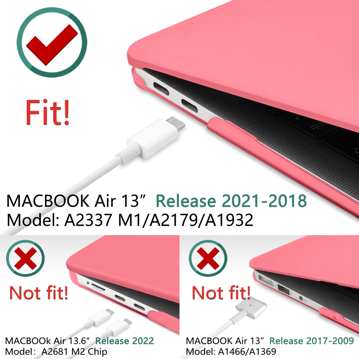 Pink Shell Case and Keyboard Cover for MacBook Air 13 Inch (2018-2022) - Model A1932, A2179, A2337 C