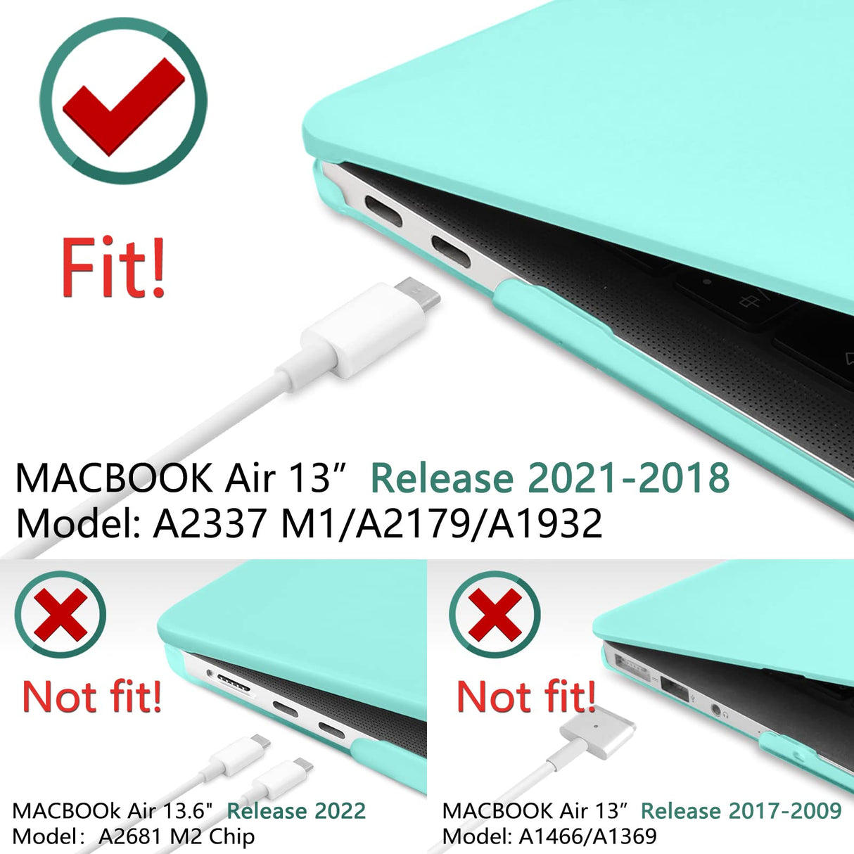 Tiffany Blue Hard Shell Case and Keyboard Cover for MacBook Air 13 Inch (Models A1932, A2179, A2337) 2018-2022