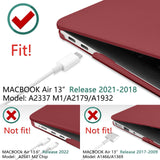 Wine Red Shell Case with Keyboard Cover for MacBook Air 13 (2018-2022) - Models A1932, A2179, A2337 - Side View