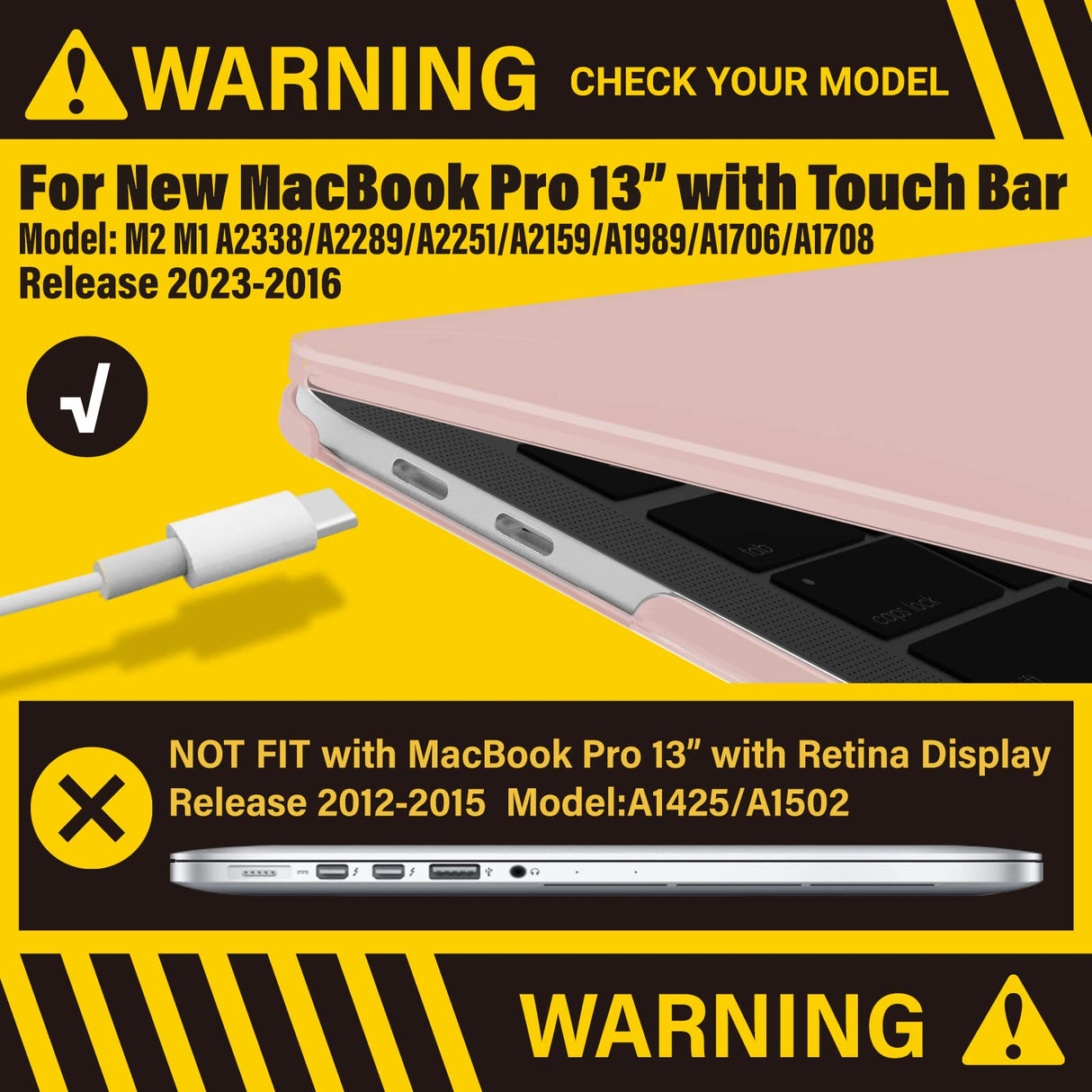 Chic Pink Hard Shell Cover for 2016-2023 MacBook Pro 13 Inch with Keyboard Protector - M1 M2 Compatible (A2338 A2289 A2251 A2159)