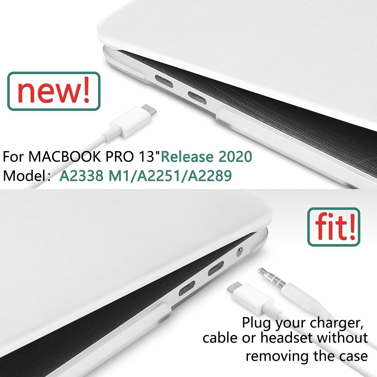 Frosted Hard Shell Case and Keyboard Cover for MacBook Pro 13 Inch (2016-2023) M1 M2 Models - A2338 A2289 A2251 A2159 - White