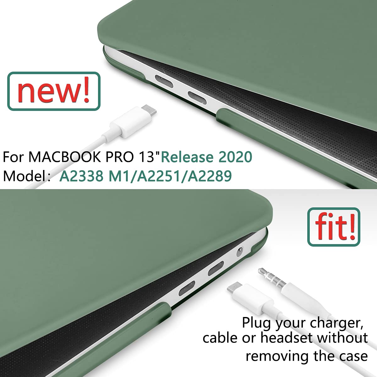 Midnight Green Hardshell MacBook Pro Case with Keyboard Cover for 13 M1 M2 Models (2016-2023) A2338 A2289 A2251 A2159