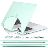 Protective Green Hard Shell Case for MacBook Pro 13 Inch (2016-2023) M1 M2 Models with Keyboard Skin Cover - Close-Up Angle