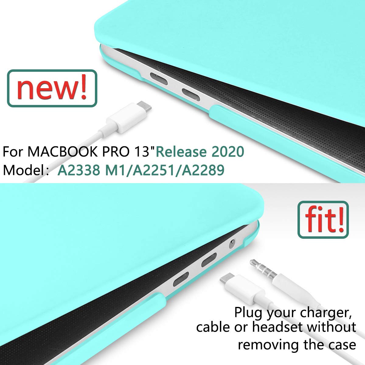 Turquoise Hard Shell Case with Keyboard Cover for MacBook Pro 13 Inch (2016-2023) M1 M2 Models - A2338 A2289 A2251 A2159