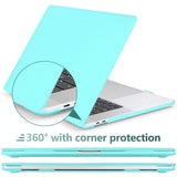 Turquoise Hard Shell Case with Keyboard Cover for MacBook Pro 13 Inch (2016-2023) M1 M2 Models - A2338 A2289 A2251 A2159 - Low Angle