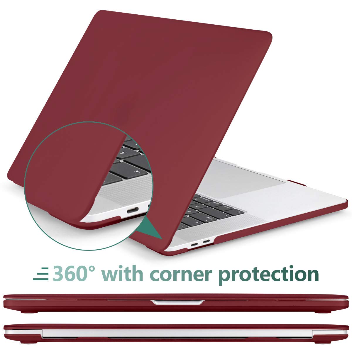 Wine Red Hard Shell Case with Keyboard Cover for 13-Inch MacBook Pro (2016-2023, M1/M2)