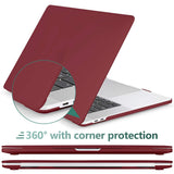 Wine Red Hard Shell Case with Keyboard Cover for 13-Inch MacBook Pro (2016-2023, M1/M2) - Low Angle