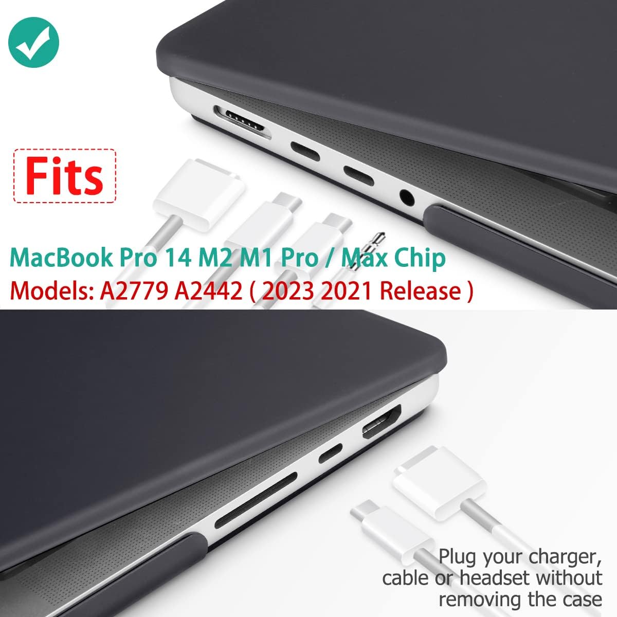 MacBook Pro 14 M2/M1 Hardshell Case with Keyboard Cover - Black (2023/2022/2021 Model A2779 & A2442)