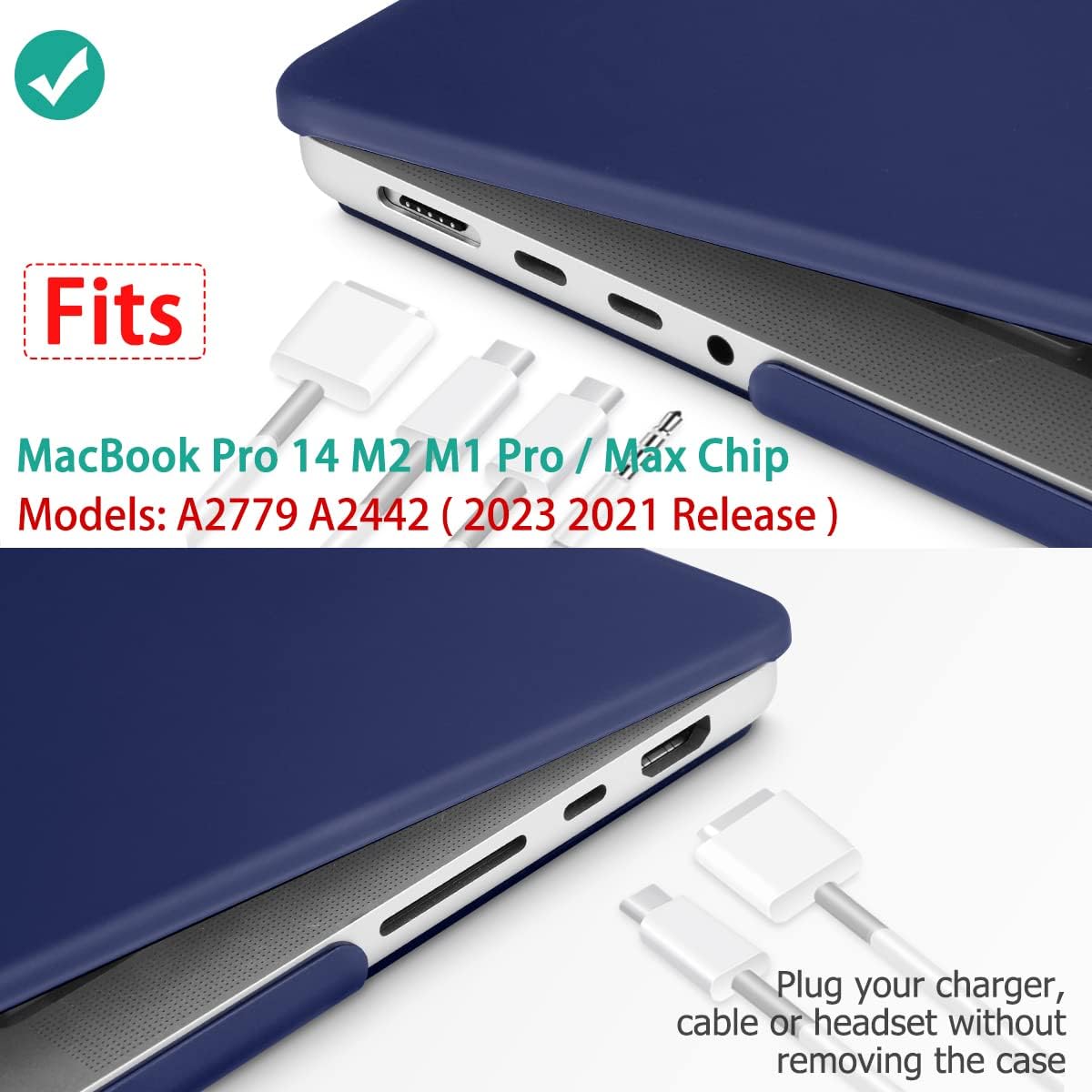 Hardshell Case and Keyboard Cover for 14 MacBook Pro M2 A2779 & M1 A2442 - Blue - 2021-2023 Model Compatibility