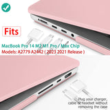 Stylish Pink Hardshell Case with Keyboard Cover for 14 MacBook Pro M2 A2779 & M1 A2442 (2021-2023) - Front View