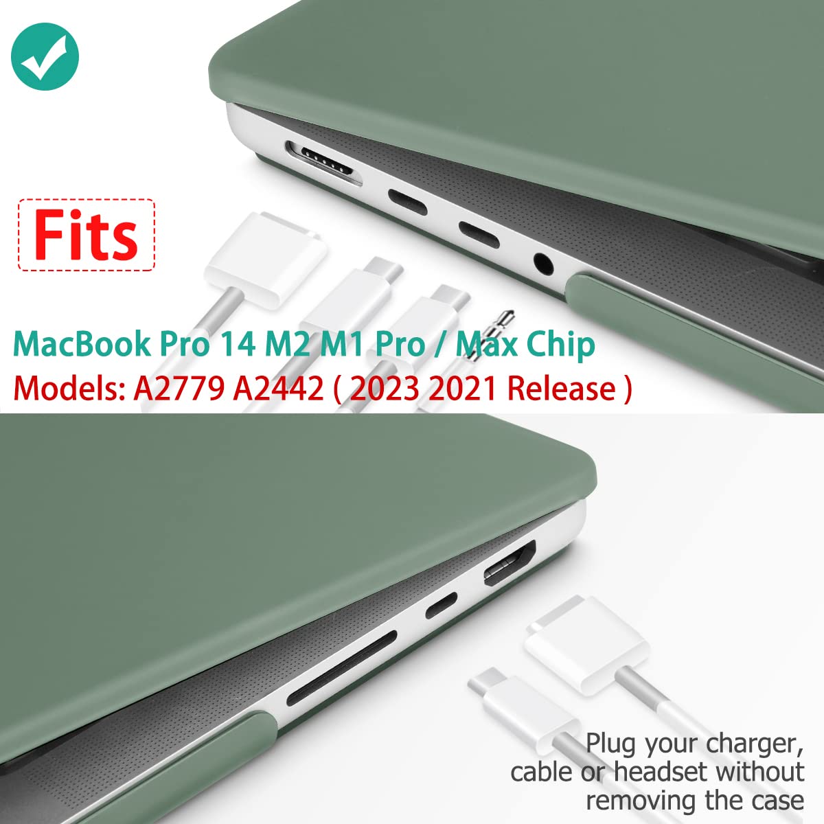 Midnight Green Hardshell Case with Keyboard Cover for 14 MacBook Pro M2 A2779 & M1 A2442 (2021-2023)