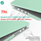 14-Inch MacBook Pro 2021-2023 Hardshell Case with Keyboard Cover in Green for M2 A2779 and M1 A2442 - Side View