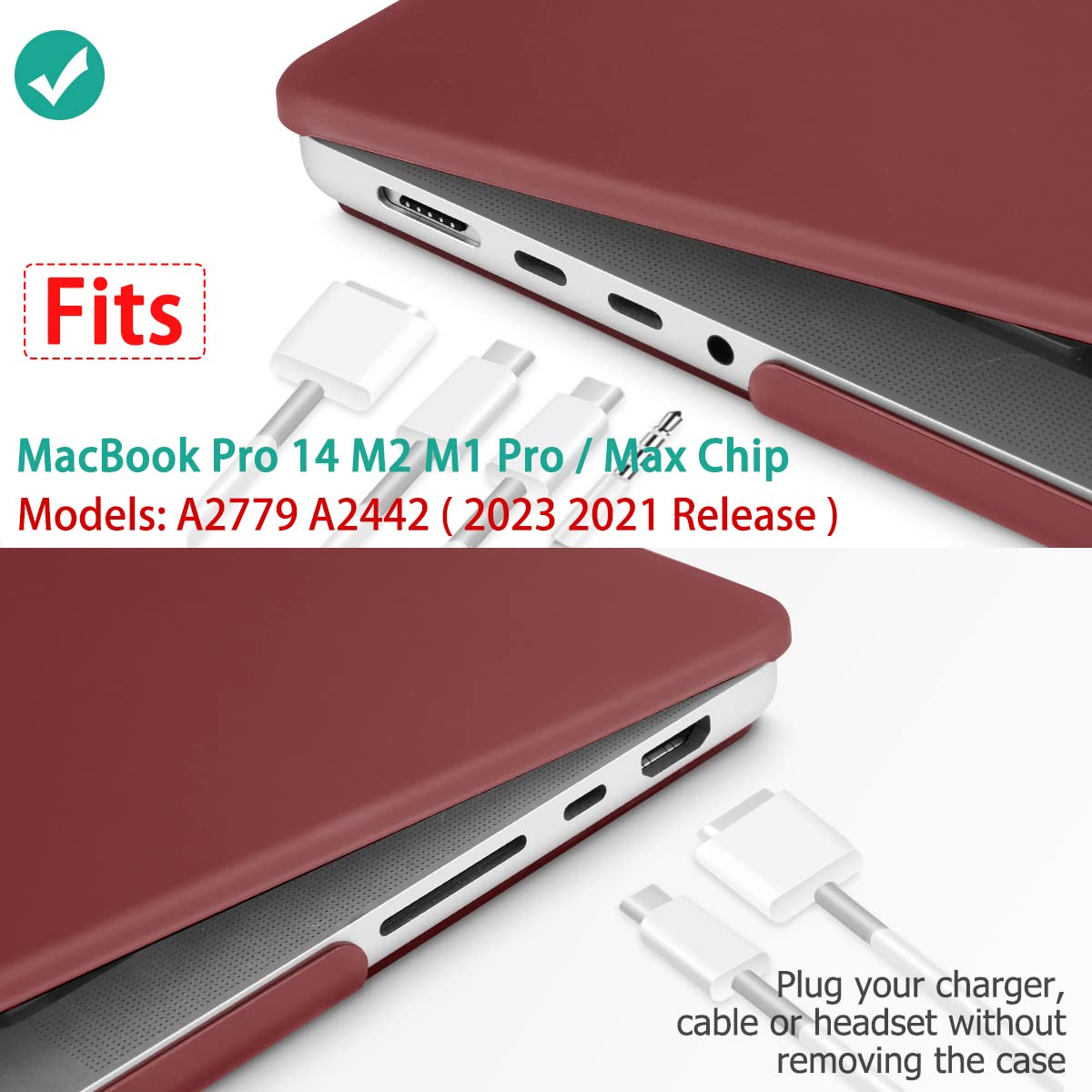 MacBook Pro 14 Hardshell Case & Keyboard Cover - Wine Red for M2 A2779 & M1 A2442 (2021-2023)