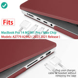 MacBook Pro 14 Hardshell Case & Keyboard Cover - Wine Red for M2 A2779 & M1 A2442 (2021-2023) - Side View