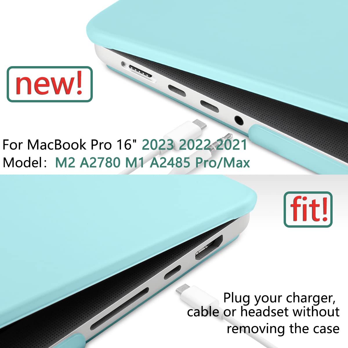 Turquoise Hard Shell Case with Keyboard Cover for MacBook Pro 16 (2023/2022/2021, M2/M1 Pro/Max) - Model A2780 & A2485 Compatible