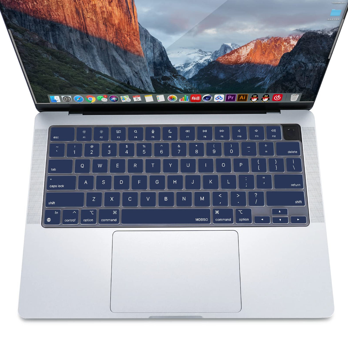 Keyboard Cover Skin For MacBook Air Pro 13 13.6 14 15.3 16 A2442 A2779 A2485 A2780 A2681 A2941 M1 M2 2021 to 2023 Navy Blue