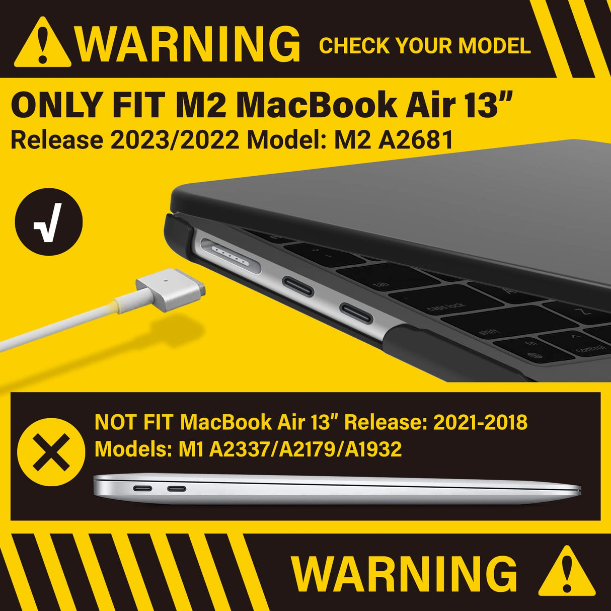 Frosted Hard Shell Case & Keyboard Skin for 2023/2022 MacBook Air 13 M2 Model A2681 - Black