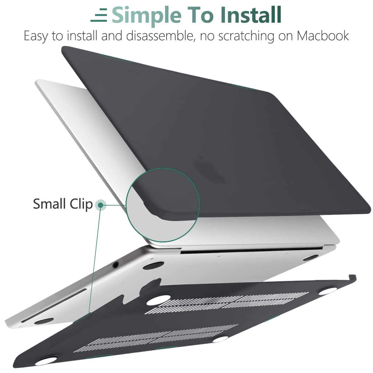 Frosted Hard Shell Case & Keyboard Skin for 2023/2022 MacBook Air 13 M2 Model A2681 - Black