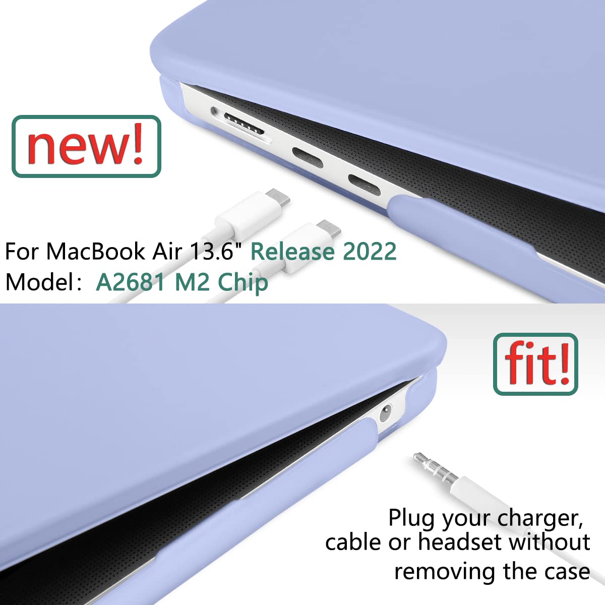 Frosted Hard Shell Case with Keyboard Cover for 2023-2022 MacBook Air 13 M2 (Model A2681)