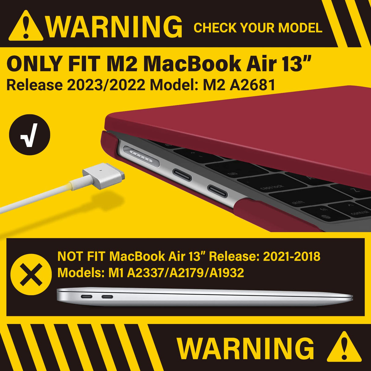 Chic Wine Red Hard Shell Cover with Keyboard Protector for 2023 2022 MacBook Air 13 M2 Model A2681