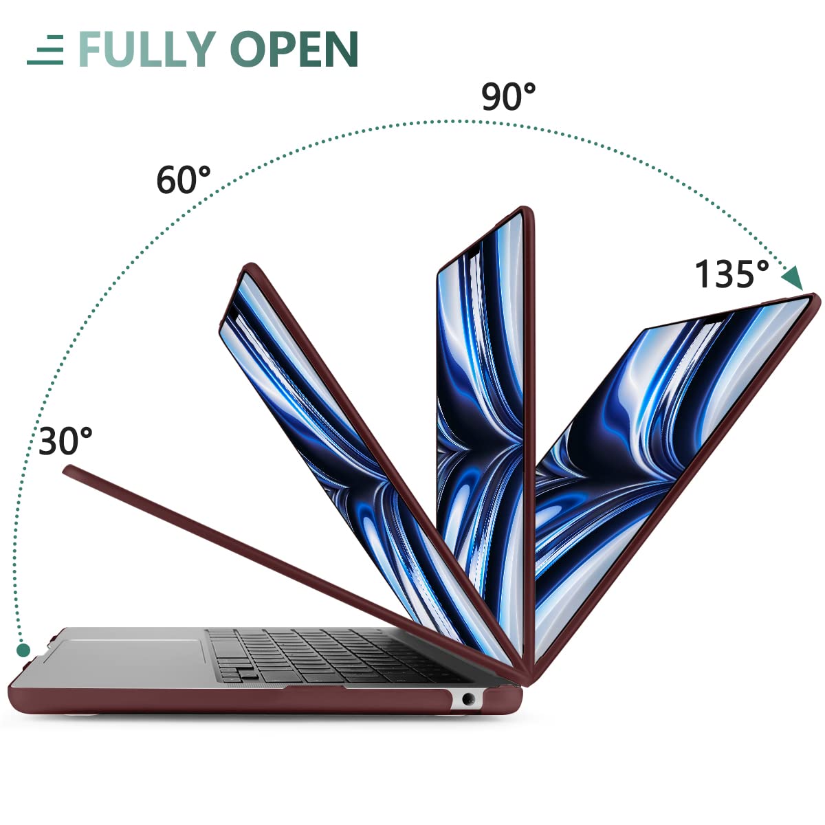 Chic Wine Red Hard Shell Cover with Keyboard Protector for 2023 2022 MacBook Air 13 M2 Model A2681