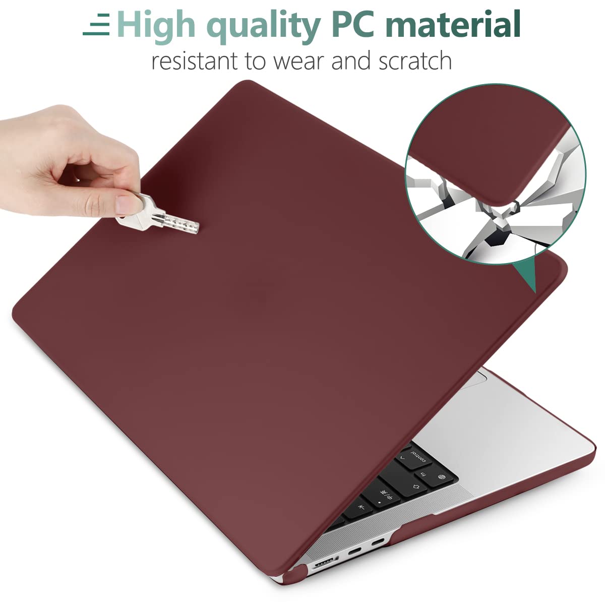 Chic Wine Red Hard Shell Cover with Keyboard Protector for 2023 2022 MacBook Air 13 M2 Model A2681
