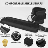 2x Adjustable Ankle Straps for Cable Machines D-Rings Gym Cuff Kickbacks Glute Workouts Leg Extensions Straps Hip Black - Front View