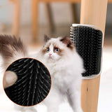 Cat Self Groomer Catnip  Dog Cat Toy Corner Groomer Wall Corner Scratcher Comb Grooming Massage Brush Black - Close-Up Angle