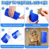 Cat Self Groomer Catnip  Dog Cat Toy Corner Groomer Wall Corner Scratcher Comb Grooming Massage Brush Blue - Front View