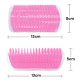 Cat Self Groomer Catnip  Dog Cat Toy Corner Groomer Wall Corner Scratcher Comb Grooming Massage Brush Pink - Front View