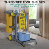 Commercial Hotel Restaurant Cleaning Cart 3-Shelf Commercial Janitorial Cart Housekeeping Cart - Rear View