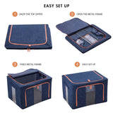 100L Cloth Storage Box Closet Organizer Storage Bags Clothes Storage Bags Wardrobe Organizer Idea Grey Blue - Front View