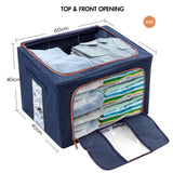 100L Cloth Storage Box Closet Organizer Storage Bags Clothes Storage Bags Wardrobe Organizer Idea Grey Blue - Side View