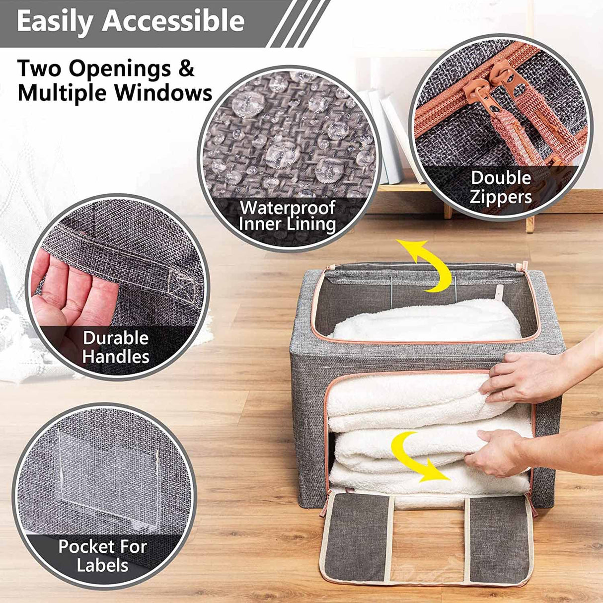 66L Cloth Storage Box Closet Organizer Storage Bags Clothes Storage Bags Wardrobe Organizer Idea Gre